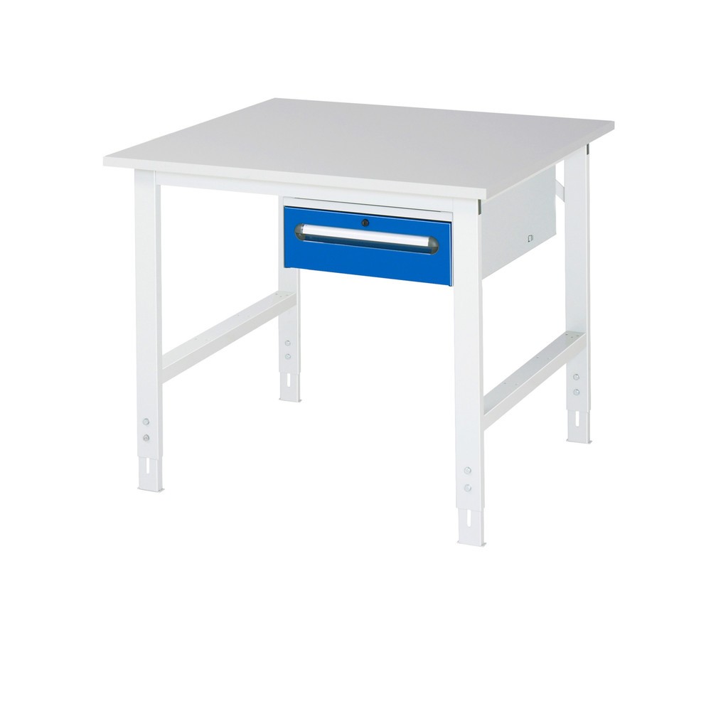 RAU höhenverstellbarer Werktisch Serie TOM, HxBxT 760-1.080 x 1.000 x 1.000 mm, 1 Schublade, Arbeitsplatte Melamin-Belag
