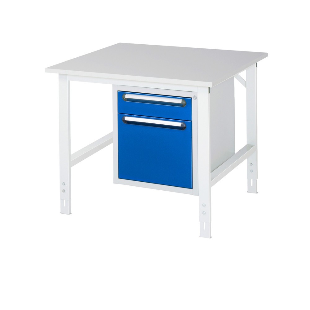 RAU höhenverstellbarer Werktisch Serie TOM, HxBxT 760-1.080 x 1.000 x 1.000 mm, 2 Schubladen, Arbeitsplatte Melamin-Belag