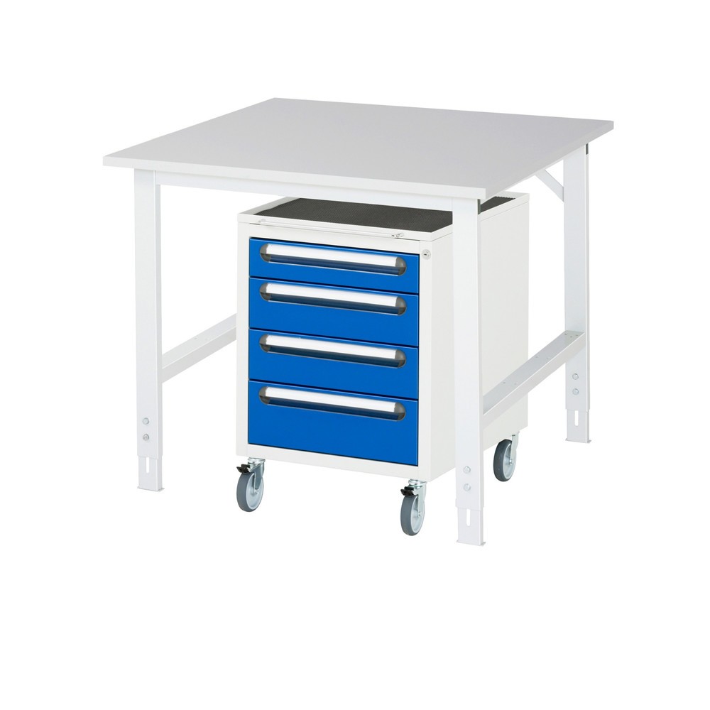 RAU Werkstatt-Set TOM 2-teilig, mit Werktisch, HxBxT 760-1.080 x 1.000 x 1.000 mm, Arbeitsplatte Melamin-Belag, zzgl. Roll-Container mit 3 Schubladen, HxBxT 690 x 480 x 600 mm
