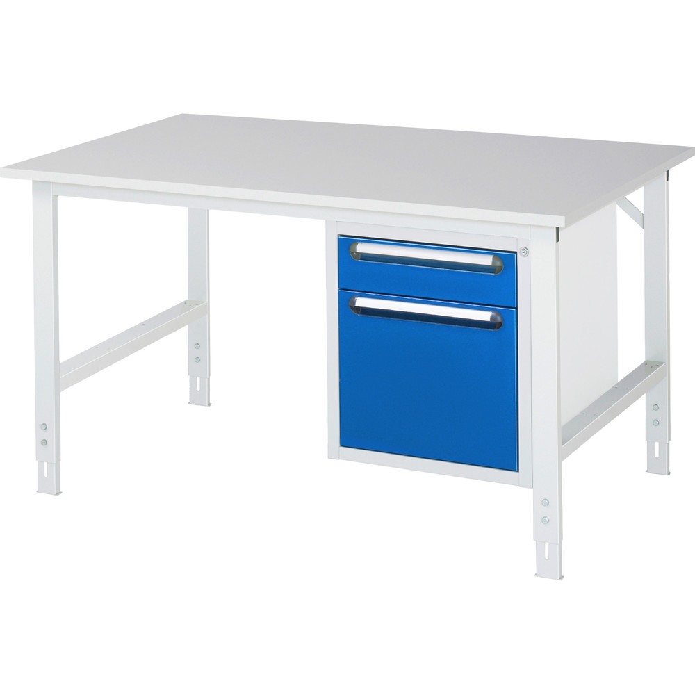 RAU höhenverstellbarer Werktisch Serie TOM, HxBxT 760-1.080 x 1.500 x 1.000 mm, 2 Schubladen, Arbeitsplatte Melamin-Belag