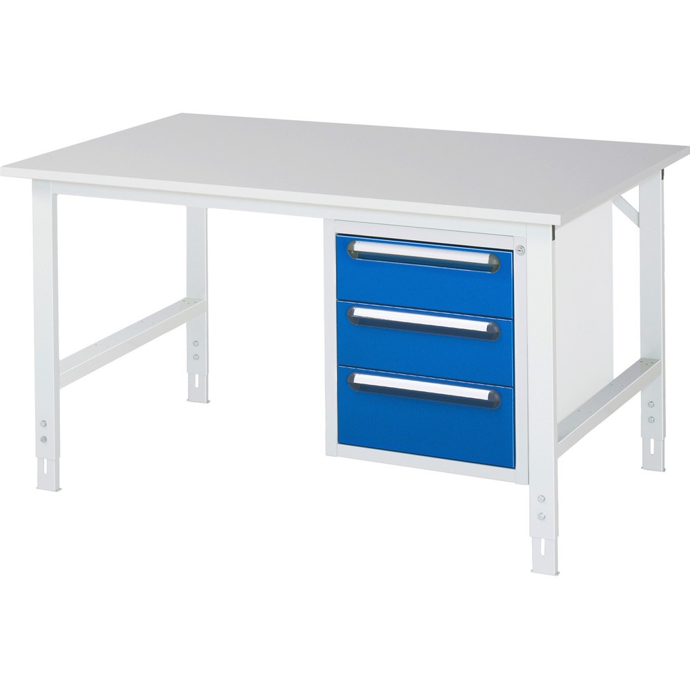 RAU höhenverstellbarer Werktisch Serie TOM, HxBxT 760-1.080 x 1.500 x 1.000 mm, 3 Schubladen, Arbeitsplatte Melamin-Belag