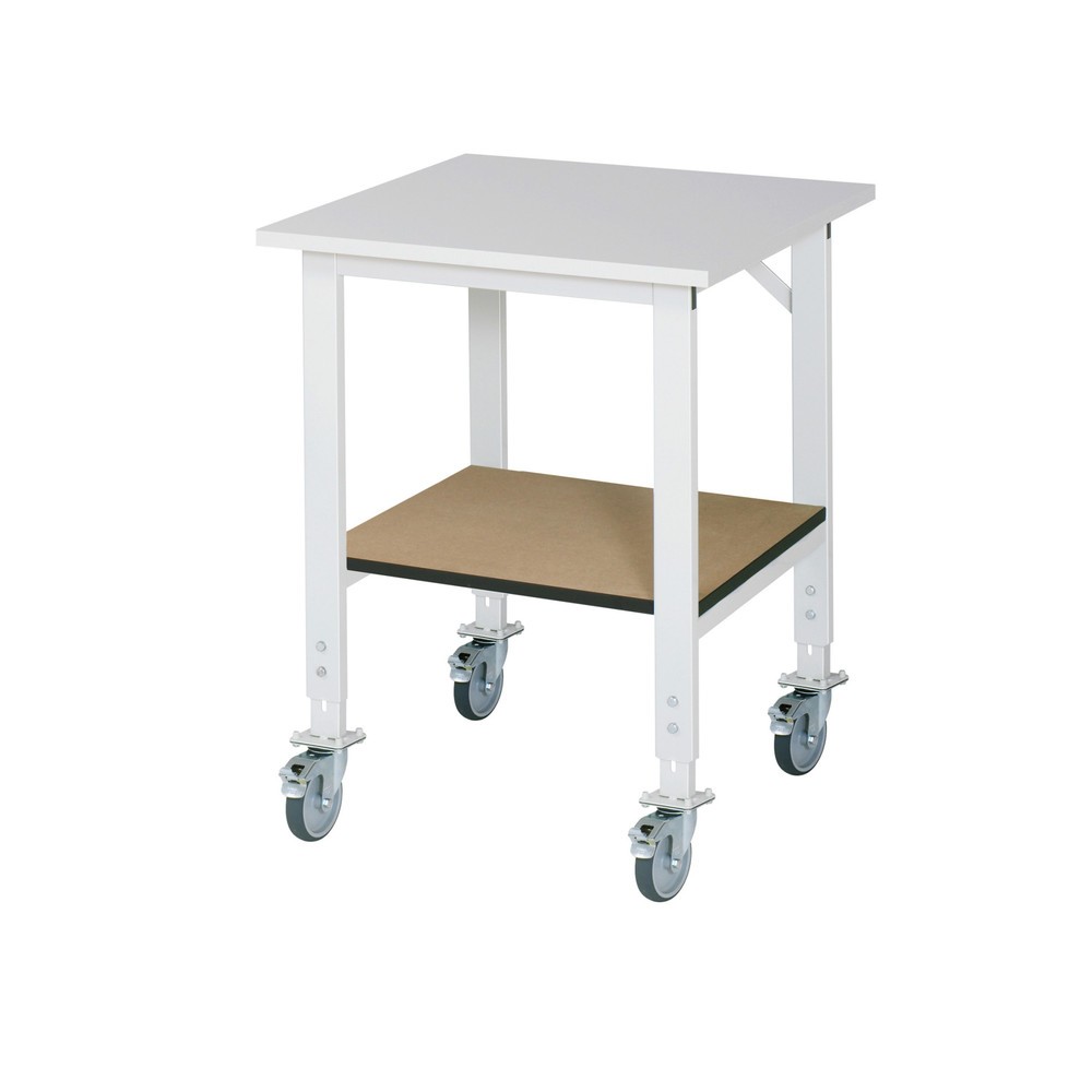 RAU höhenverstellbarer, mobiler Werktisch Serie TOM, HxBxT 910-1.230 x 750 x 800 mm, Arbeitsplatte Melamin-Belag