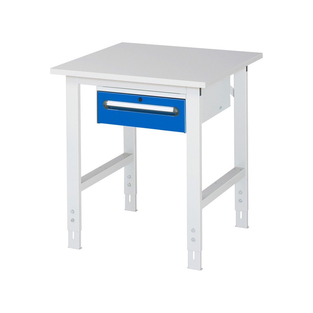RAU höhenverstellbarer Werktisch Serie TOM, HxBxT 760-1.080 x 750 x 800 mm, 1 Schublade, Arbeitsplatte Melamin-Belag