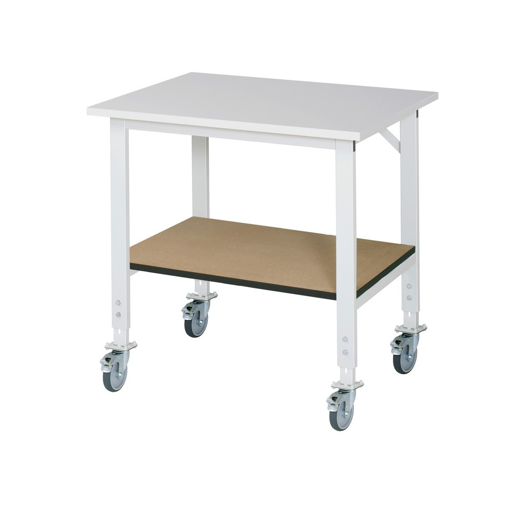 RAU höhenverstellbarer, mobiler Werktisch Serie TOM, HxBxT 910-1.230 x 1.000 x 800 mm, Arbeitsplatte Melamin-Belag