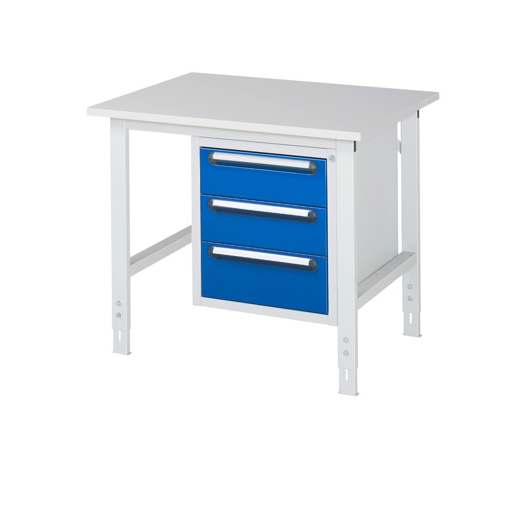 RAU höhenverstellbarer Werktisch Serie TOM, HxBxT 760-1.080 x 1.000 x 800 mm, 3 Schubladen, Arbeitsplatte Melamin-Belag