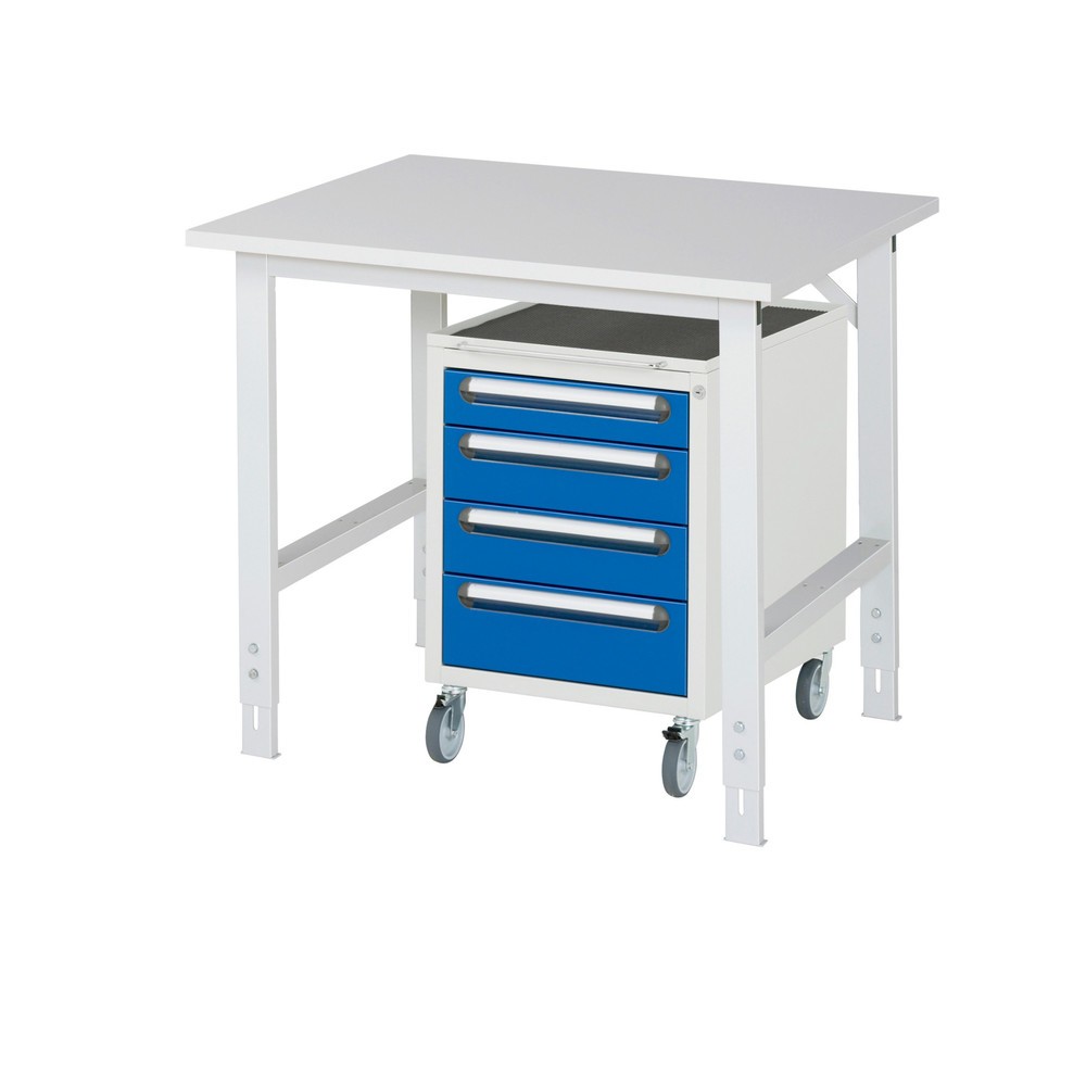 RAU Werkstatt-Set TOM 2-teilig, mit Werktisch, HxBxT 760-1.080 x 1.000 x 800 mm, Arbeitsplatte Melamin-Belag, zzgl. Roll-Container mit 3 Schubladen, HxBxT 690 x 480 x 600 mm