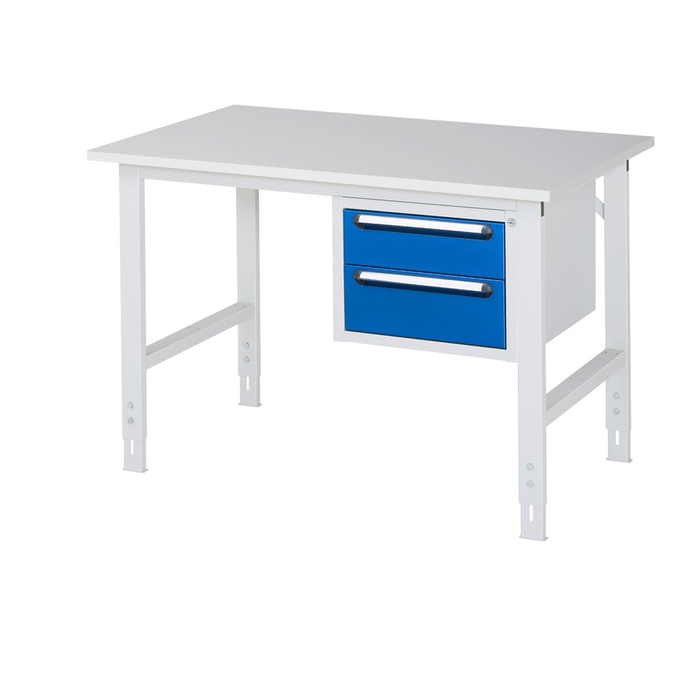 RAU höhenverstellbarer Werktisch Serie TOM, HxBxT 760-1.080 x 1.250 x 800 mm, 2 Schubladen, Arbeitsplatte Melamin-Belag