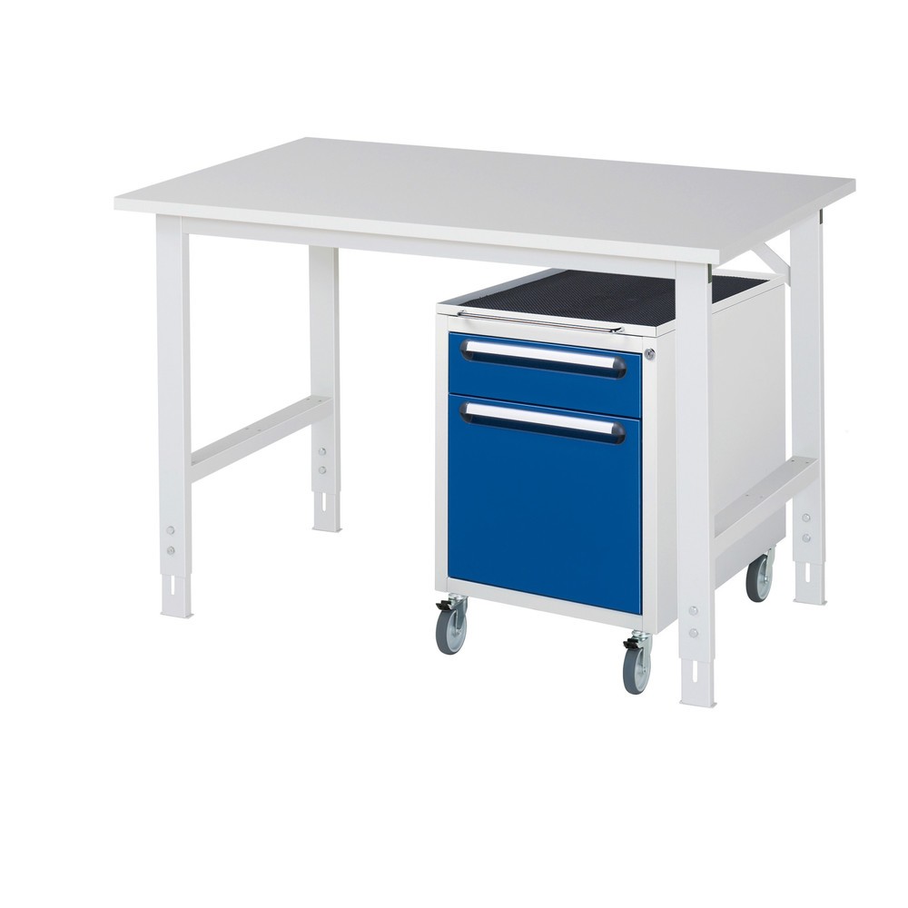 RAU Werkstatt-Set TOM 2-teilig, mit Werktisch, HxBxT 760-1.080 x 1.250 x 800 mm, Arbeitsplatte Melamin-Belag, zzgl. Roll-Container mit 2 Schubladen, HxBxT 690 x 480 x 600 mm