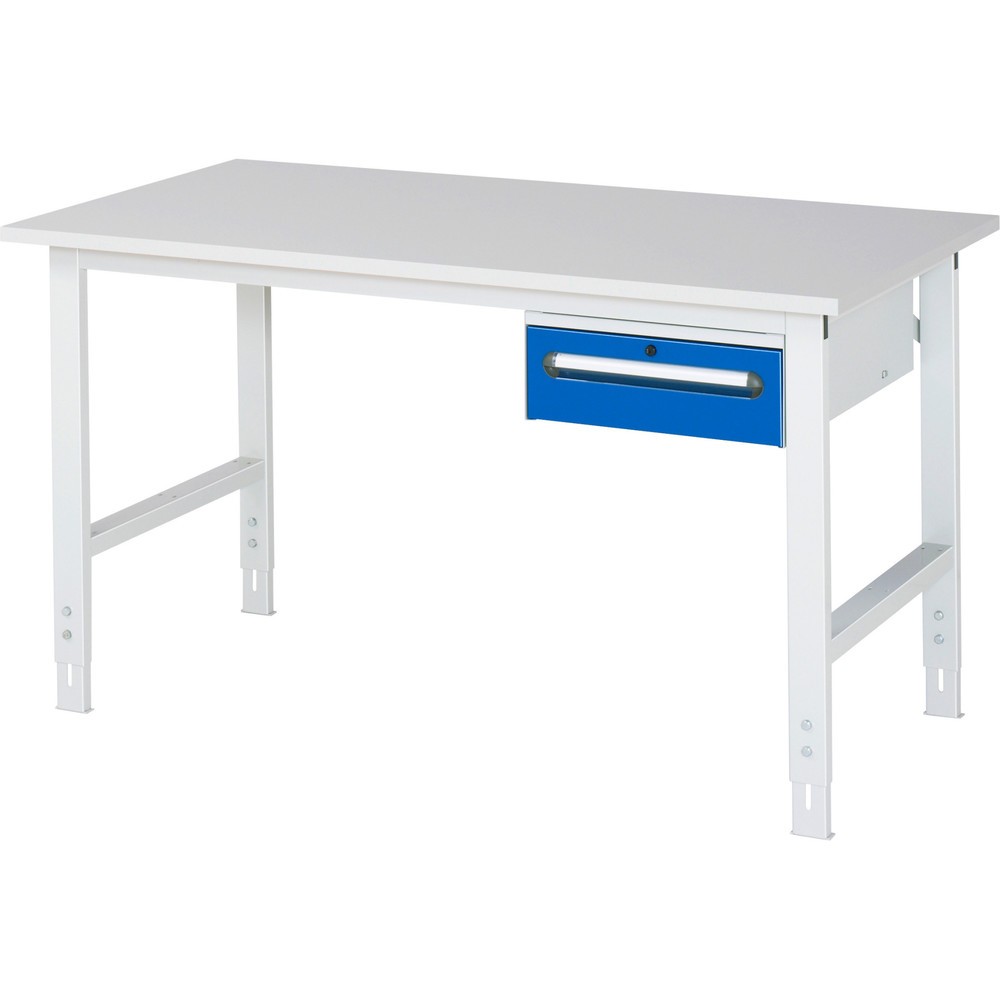 RAU höhenverstellbarer Werktisch Serie TOM, HxBxT 760-1.080 x 1.500 x 800 mm, 1 Schublade, Arbeitsplatte Melamin-Belag