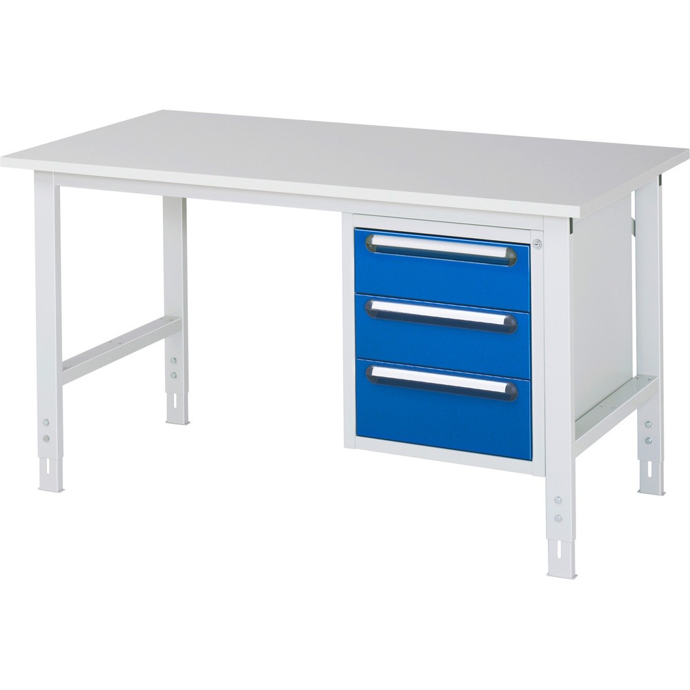 RAU höhenverstellbarer Werktisch Serie TOM, HxBxT 760-1.080 x 1.500 x 800 mm, 3 Schubladen, Arbeitsplatte Melamin-Belag