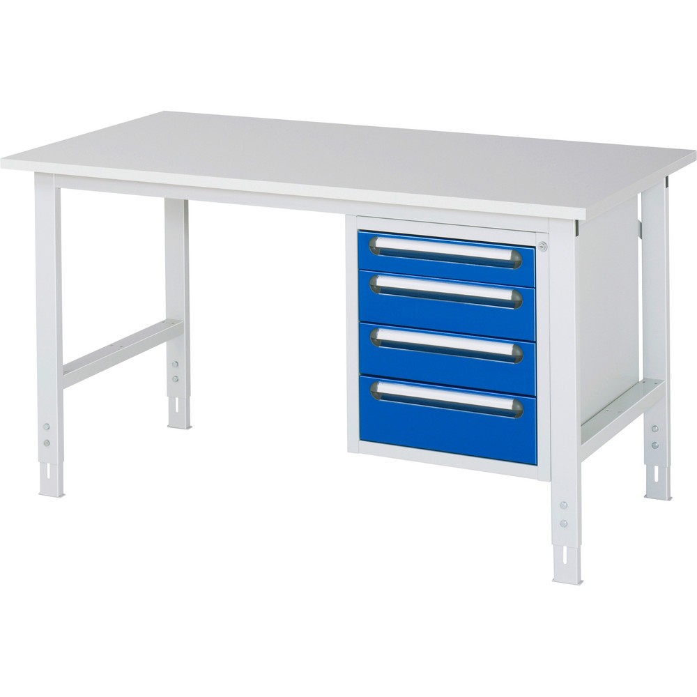 RAU höhenverstellbarer Werktisch Serie TOM, HxBxT 760-1.080 x 1.500 x 800 mm, 4 Schubladen, Arbeitsplatte Melamin-Belag