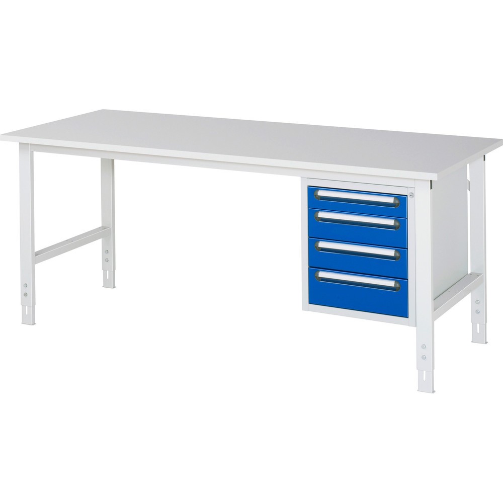 RAU höhenverstellbarer Werktisch Serie TOM, HxBxT 760-1.080 x 2.500 x 800 mm, 4 Schubladen, Arbeitsplatte Melamin-Belag
