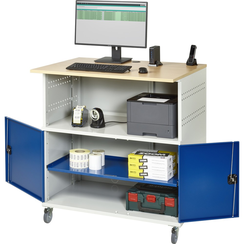RAU Computer-Tisch, HxBxT 1.150 x 1.100 x 800 mm, Buche Dekor Arbeitsplatte, mit 2 Flügeltüren