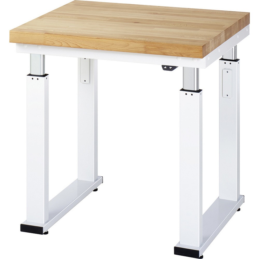 RAU elektrisch höhenverstellbare Werkbank Serie adlatus 600, HxBxT 740-1.140 x 750 x 700 mm, Arbeitsplatte Buche