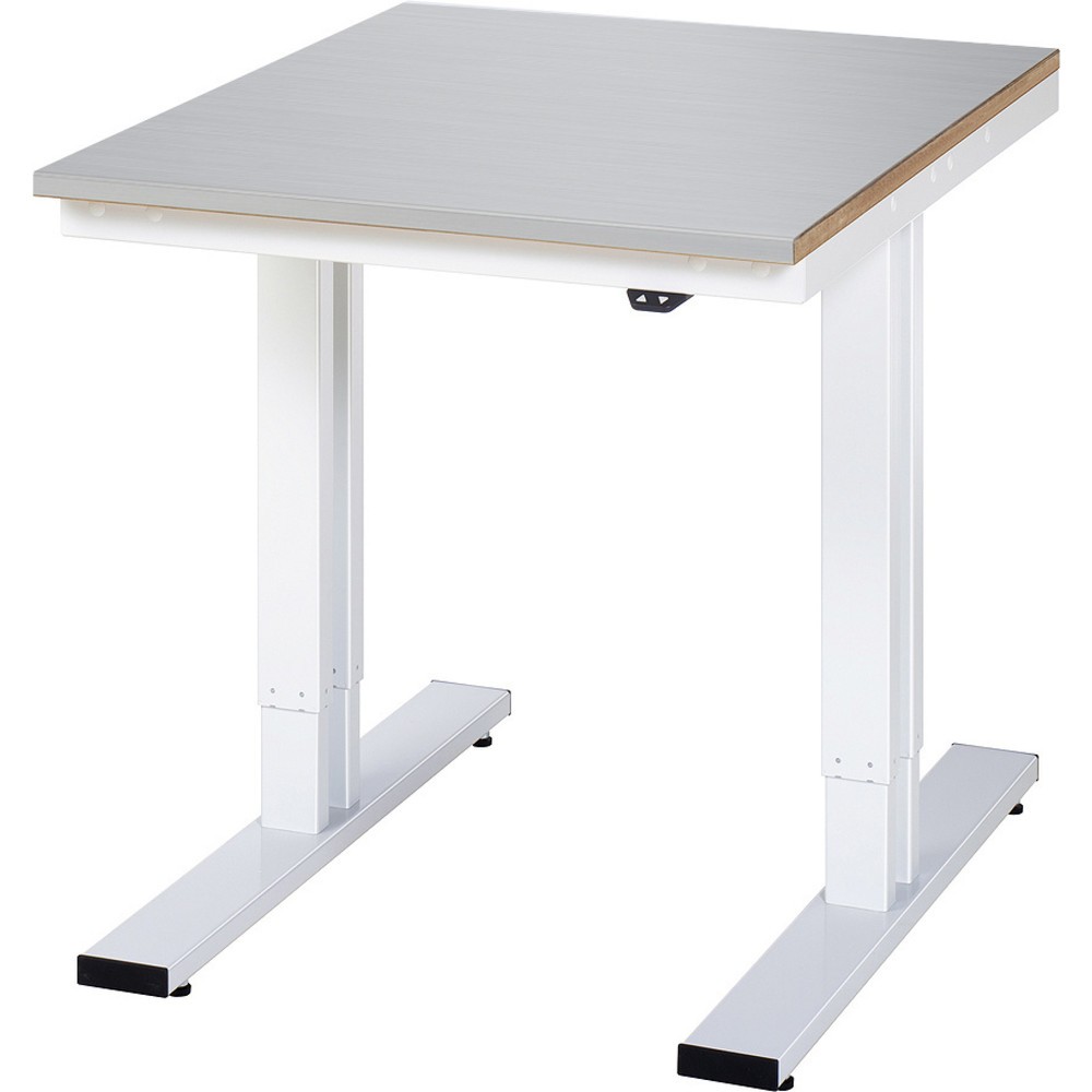 RAU elektrisch höhenverstellbarer Werktisch Serie adlatus 300, HxBxT 720-1.120 x 750 x 1.000 mm, Edelstahlblech-Belag Arbeitsplatte
