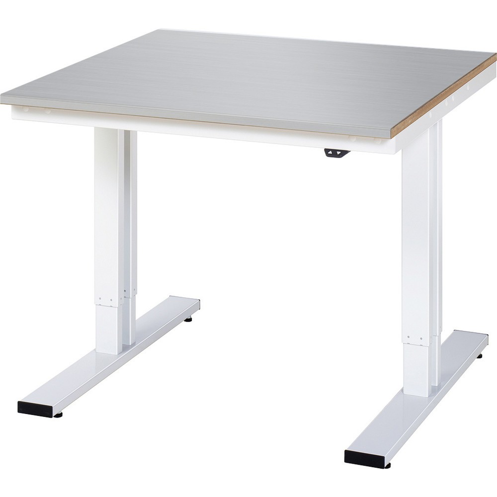 RAU elektrisch höhenverstellbarer Werktisch Serie adlatus 300, HxBxT 720-1.120 x 1.000 x 1.000 mm, Edelstahlblech-Belag