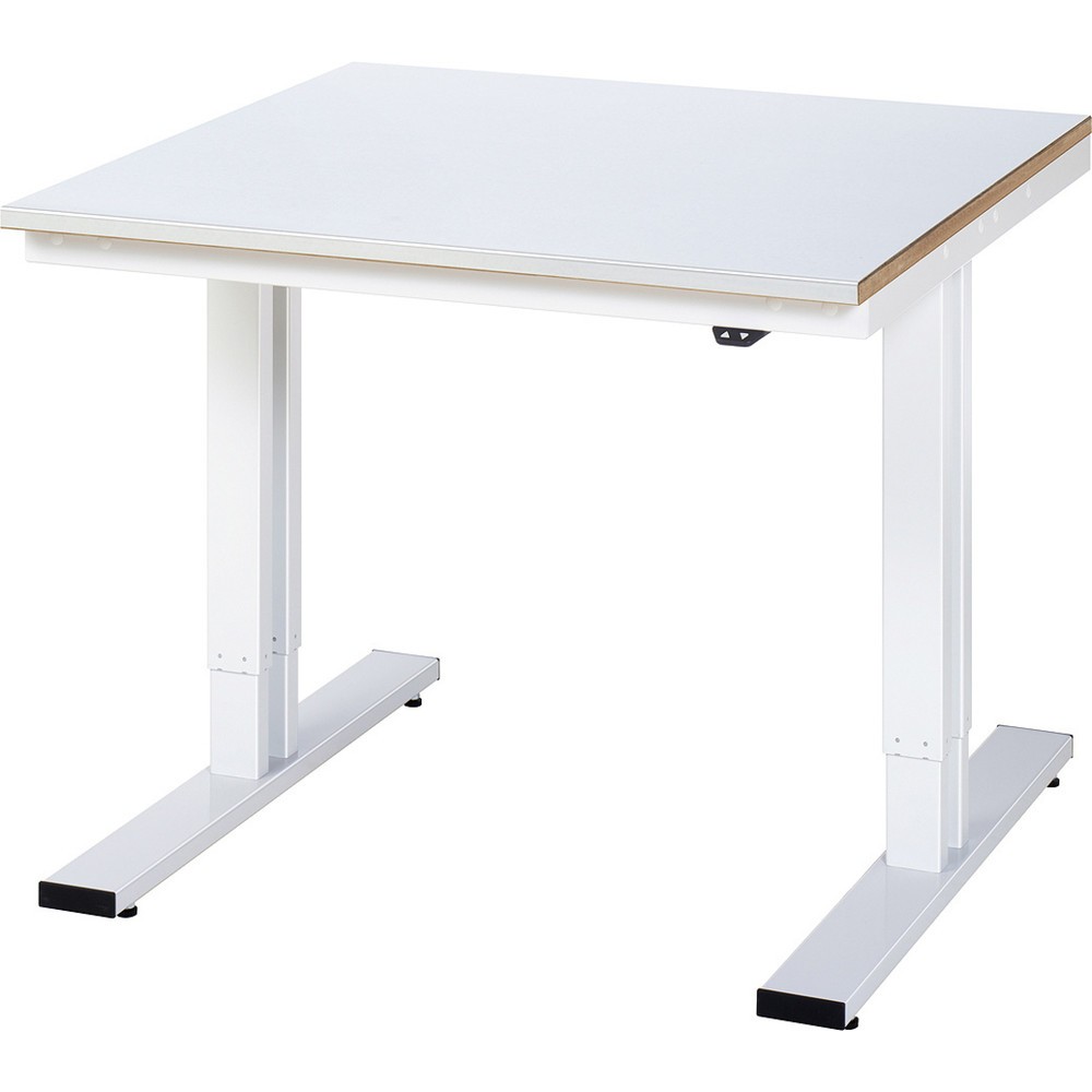 RAU elektrisch höhenverstellbarer Werktisch Serie adlatus 300, HxBxT 720-1.120 x 1.000 x 1.000 mm, Stahlblechbelag Arbeitsplatte