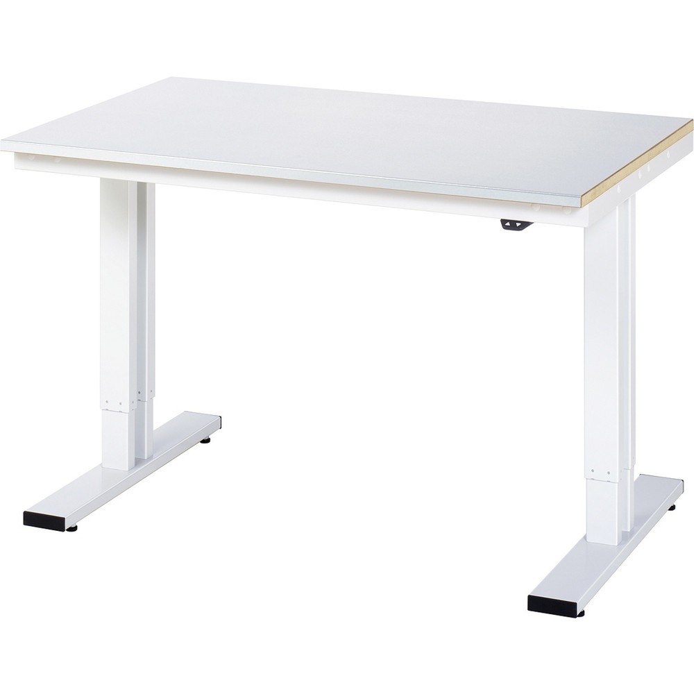 RAU elektrisch höhenverstellbarer Werktisch Serie adlatus 300, HxBxT 720-1.120 x 1.250 x 800 mm, Stahlblechbelag Arbeitsplatte