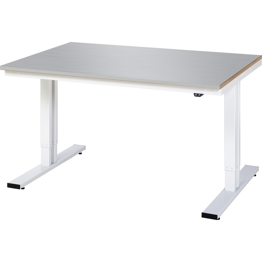 RAU elektrisch höhenverstellbarer Werktisch Serie adlatus 300, HxBxT 720-1.120 x 1.500 x 1.000 mm, Edelstahlblech-Belag Arbeitsplatte
