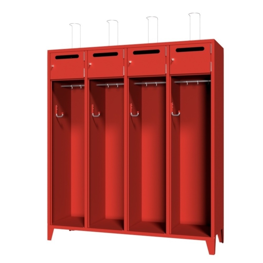 PAVOY Feuerwehrschrank mit Edelstahl-Helmhalter, Füsse, 4tlg., AB 400, Schliessfachtüren mit Einwurfschlitz und Zylinderschloss