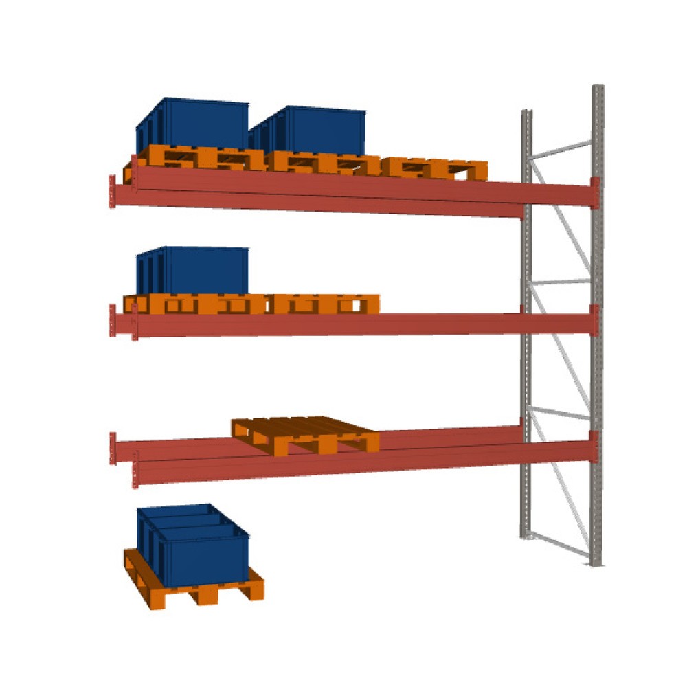 META MULTIPAL Palettenregal, Anbaufeld, Fachlast 3.880 kg, 16 Palettenplätze, 3,8 m Höhe