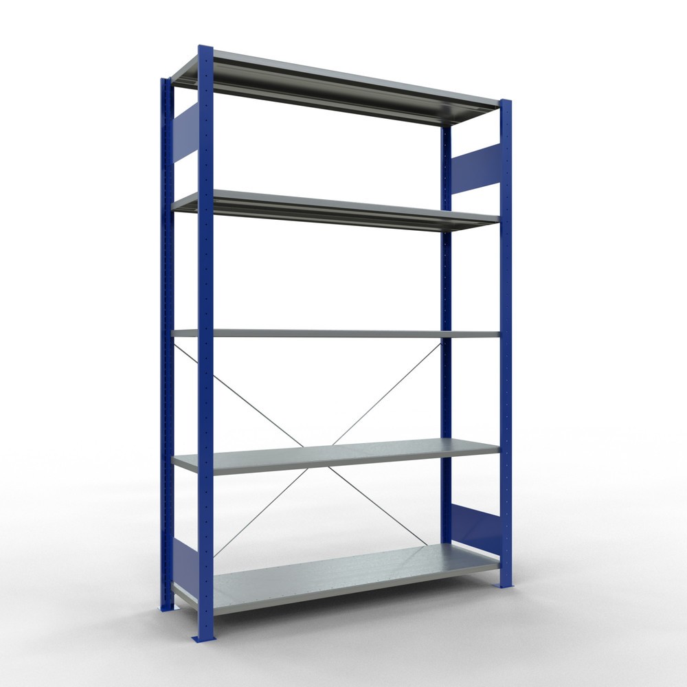 SCHULTE Fachbodenregal enzianblau/verzinkt mit 5 Stahlblechböden, Fachlast 150 kg, HxBxT 2.000 x 1.360 x 436 mm