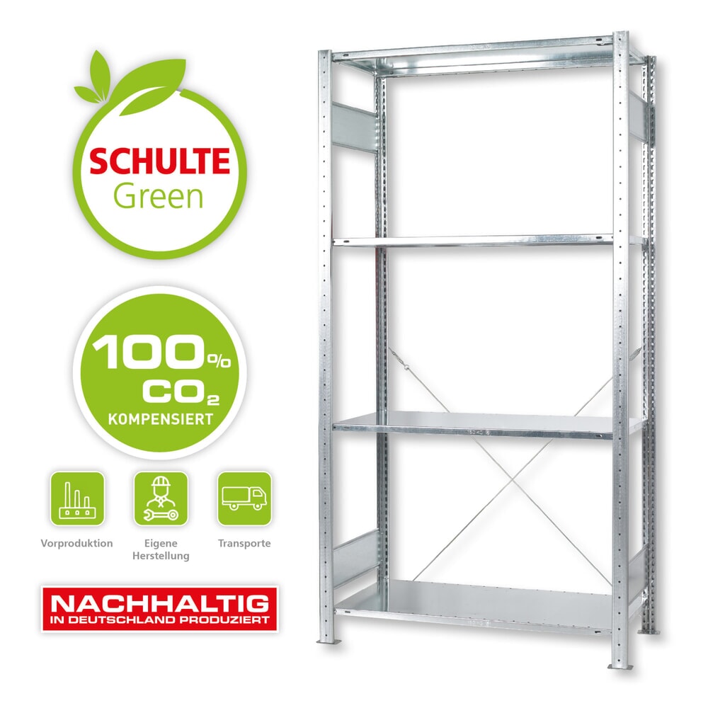 SCHULTE Green Fachbodenregal Steckmontage, GF, FL 150 kg, verzinkt, HxBxT 2.000 x 1.000 x 600 mm