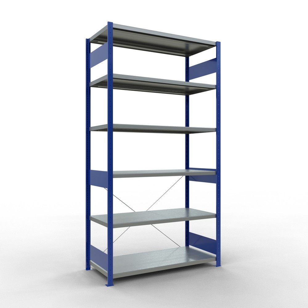 SCHULTE Fachbodenregal, enzianblau/verzinkt, Fachlast 250 kg, HxBxT 2.500 x 1.360 x 636 mm