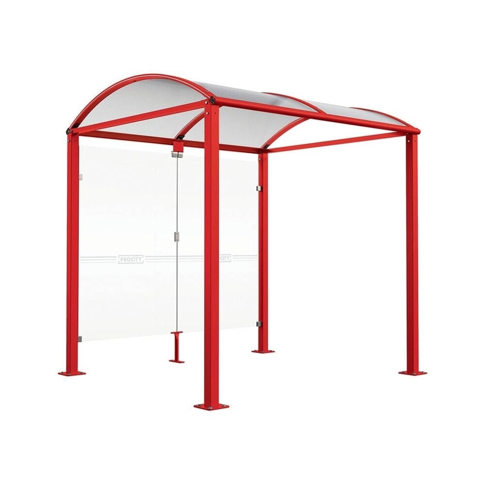PROCITY® Fahrradüberdachung M, mit Glasrückwand, feste Pfosten, verkehrsrot