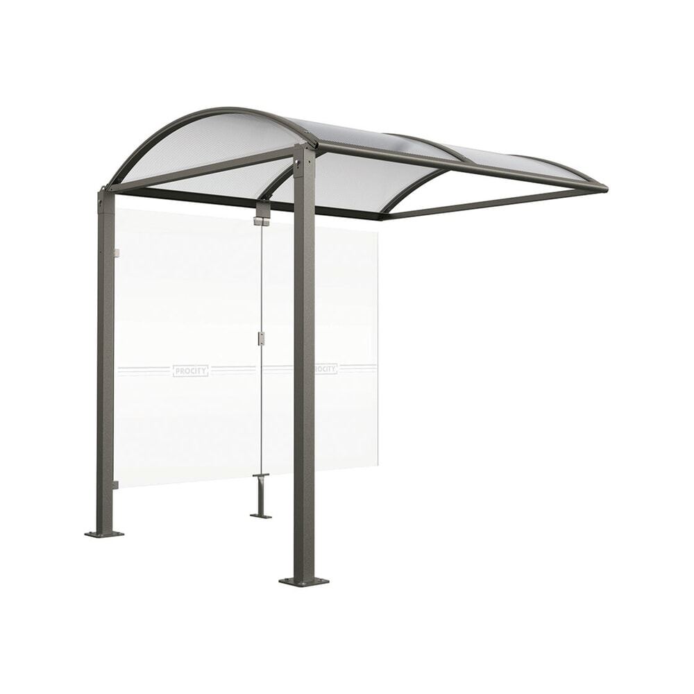 PROCITY® Fahrradüberdachung M, Anbaueinheit, mit Glasrückwand, feste Pfosten, anthrazit