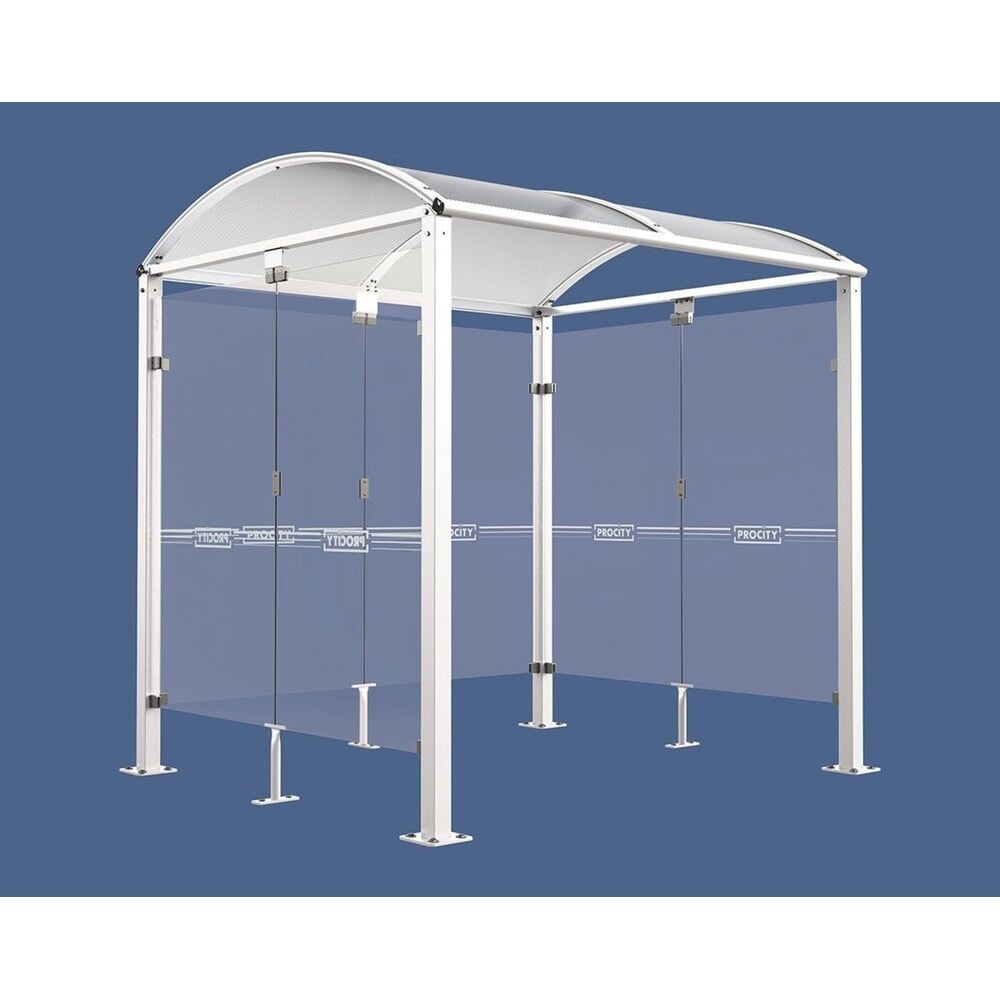 PROCITY® Fahrradüberdachung All-In-One, M, Grundmodell mit Rückwand und Seitenverkleidungen aus Glas, feste Pfosten, weiß