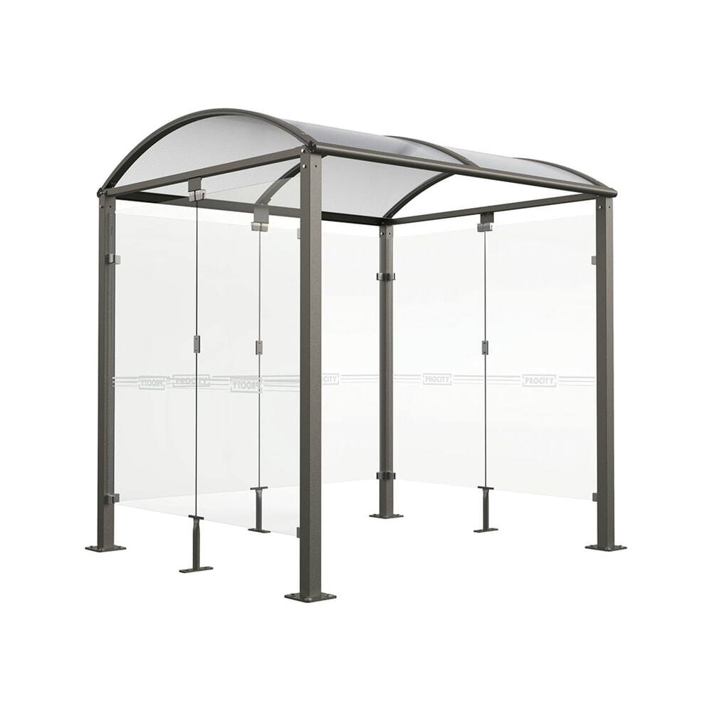 PROCITY® Fahrradüberdachung All-In-One, M, Grundmodell mit Rückwand und Seitenverkleidungen aus Glas, feste Pfosten, anthrazit