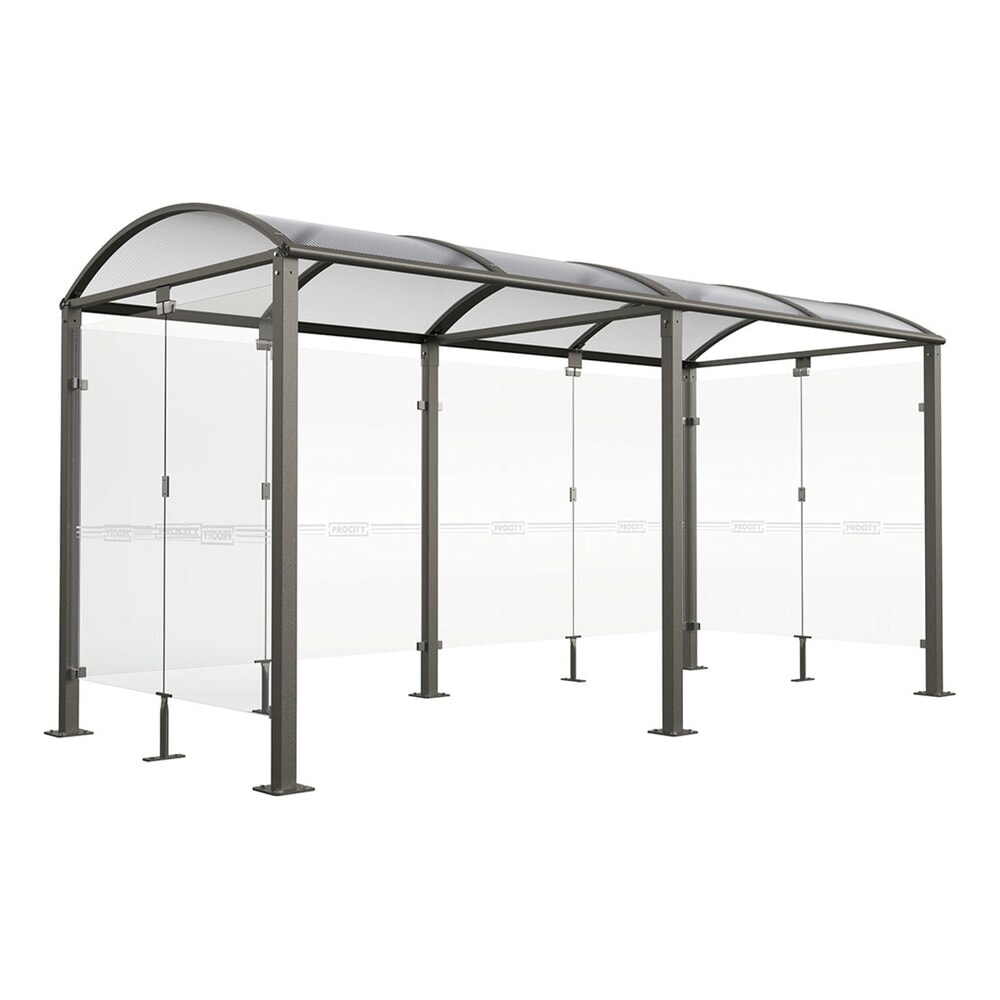 PROCITY® Fahrradüberdachung All-In-One, M, Grundmodell und Erweiterung mit Rückwand und Seitenverkleidungen aus Glas, feste Pfosten, anthrazit