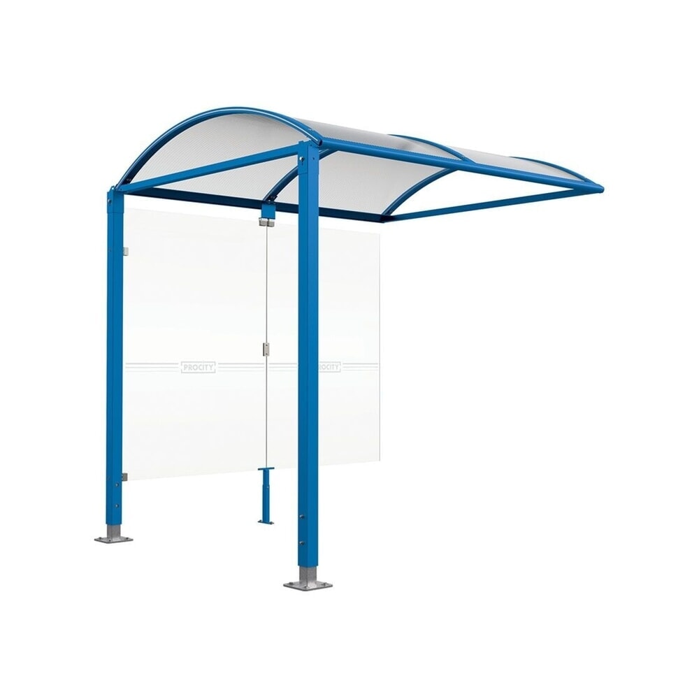 PROCITY® Fahrradüberdachung M, Anbaueinheit, mit Glasrückwand, höhenverstellbare Pfosten, blau