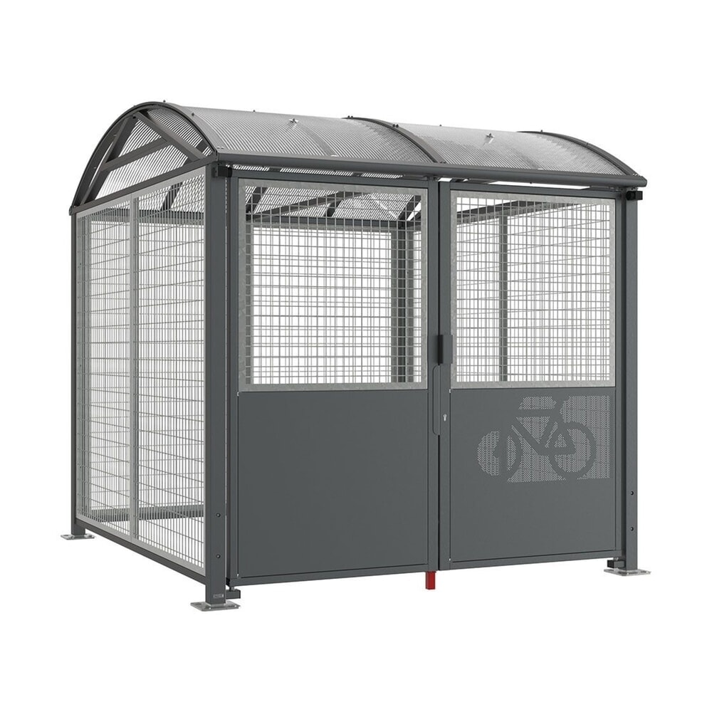 PROCITY® Fahrradunterstand L, Grundmodell, mit Verkleidungen und Tür mit Zylinderschloss, Stahlgitter feuerverzinkt, anthrazit