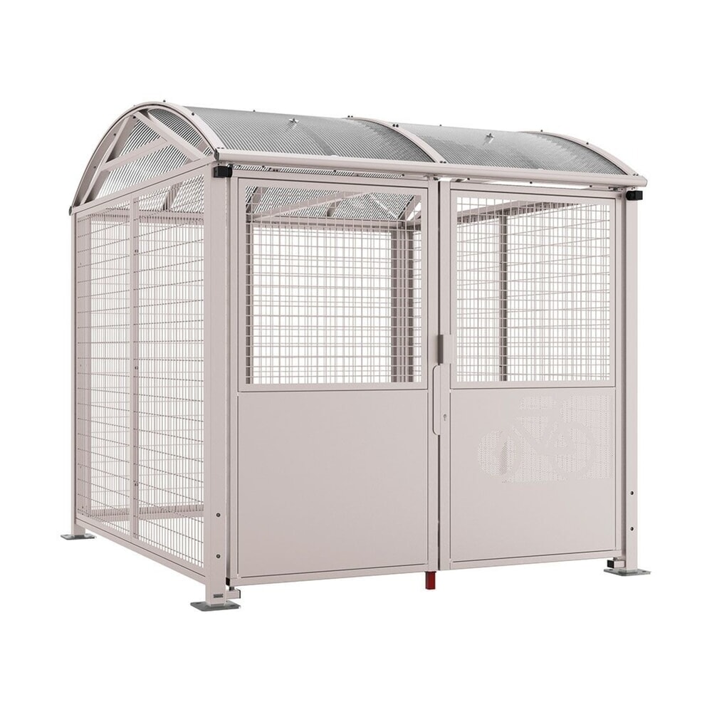 PROCITY® Fahrradunterstand L, Grundmodell, mit Verkleidungen und Tür mit Zyllinderschloss, Stahlgitter beschichtet, grau