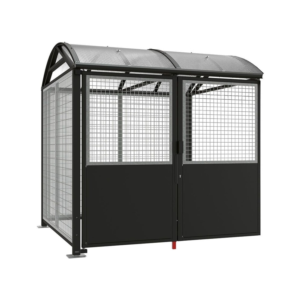 PROCITY® Fahrradunterstand L, Anbaueinheit, mit Verkleidungen und Tür mit Zylinderschloss, Stahlgitter feuerverzinkt, schwarz