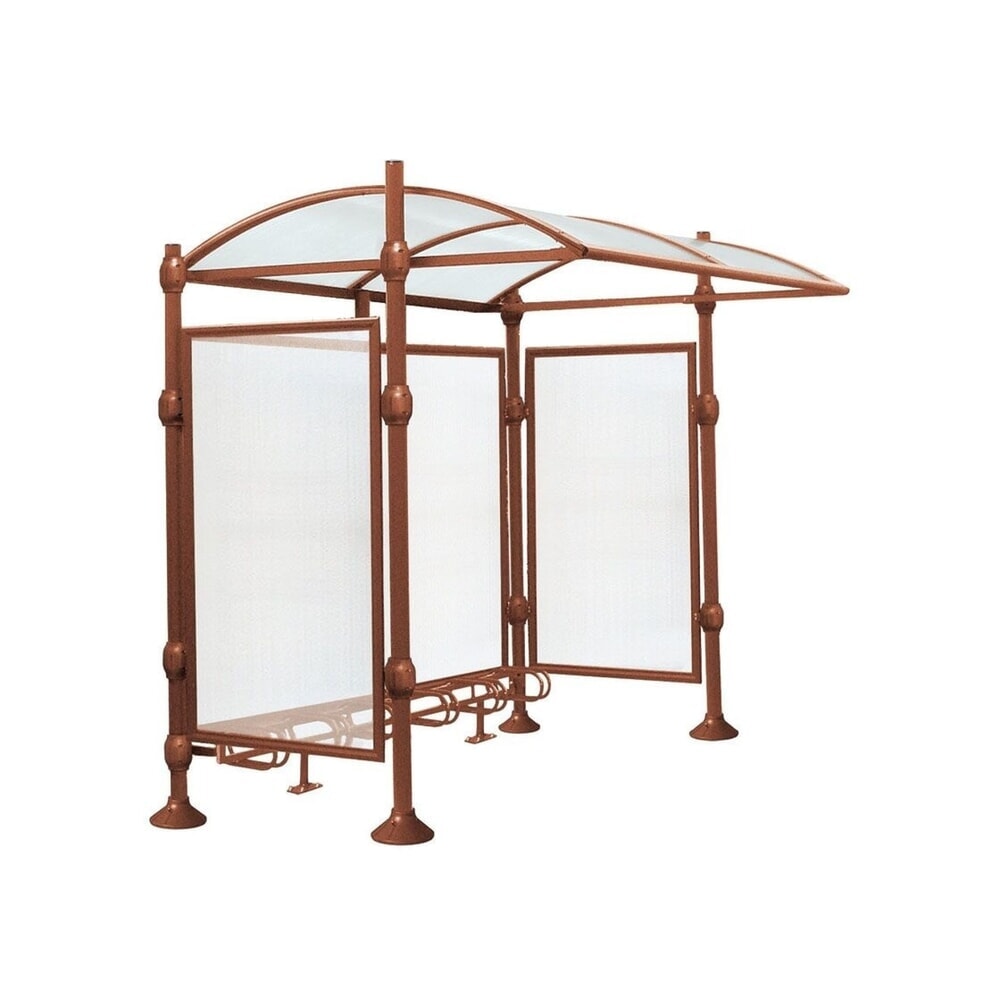 PROCITY® Überdachung Province gebürsteter Edelstahl, All-In-One, Fahrradständer 6 Plätze, mit Rückwand und Seitenverkleidungen, Rost Corten Effekt
