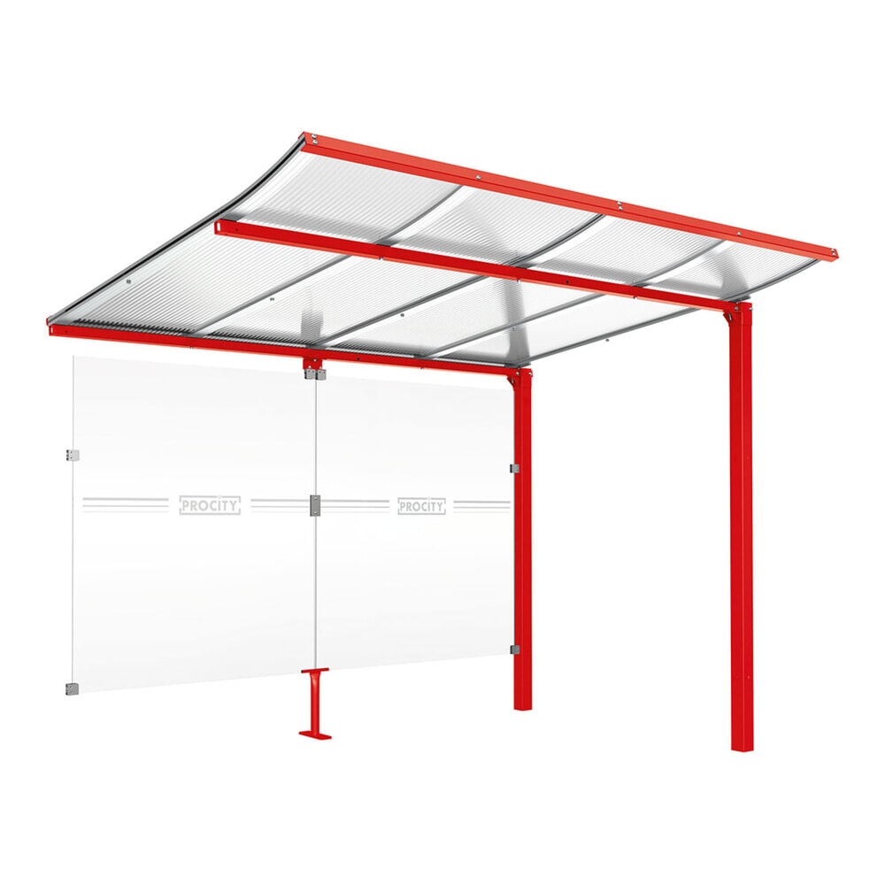 PROCITY® Fahrradüberdachung Modulo, All-In-One, Anbaueinheit, mit Rückwand, verkehrsrot