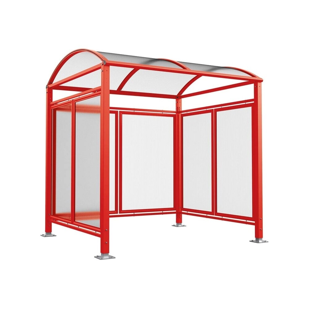 PROCITY® Fahrradüberdachung All-In-One, M, Grundmodell mit Rückwand und Seitenverkleidungen aus Polycarbonat, feste Pfosten, verkehrsrot