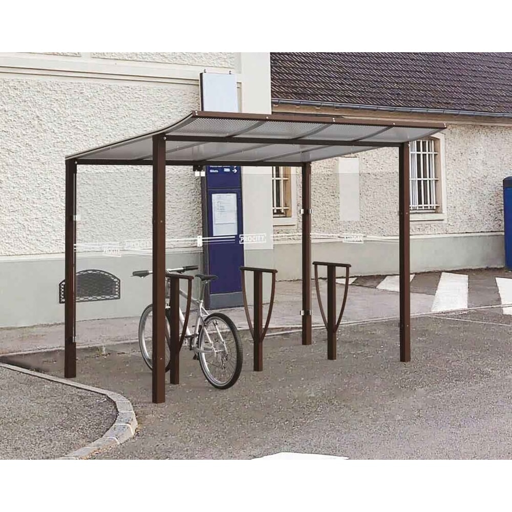 PROCITY® Fahrradüberdachung Modulo, All-In-One, Grundmodell, mit Rückwand und Seitenverkleidungen aus Glas, weiß
