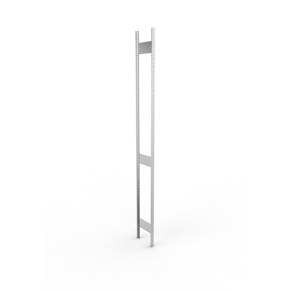 Ständerrahmen für META Fachbodenregal, geclincht, 2 Zwischenräume, HxB 3.000 x 300 mm, verzinkt