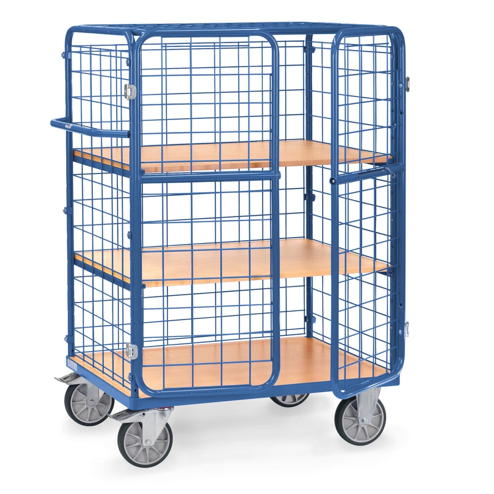 fetra® Etagenwagen mit Flügeltüren, Tragkraft 600 kg, 3 Etagen à 1.000 x 600 mm