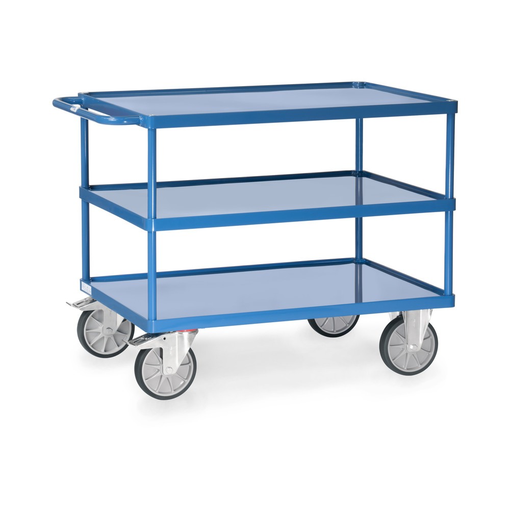 fetra® Tisch- und Montagewagen mit 3 Stahlblechwannen, Ladefläche à 1.200 x 800 mm