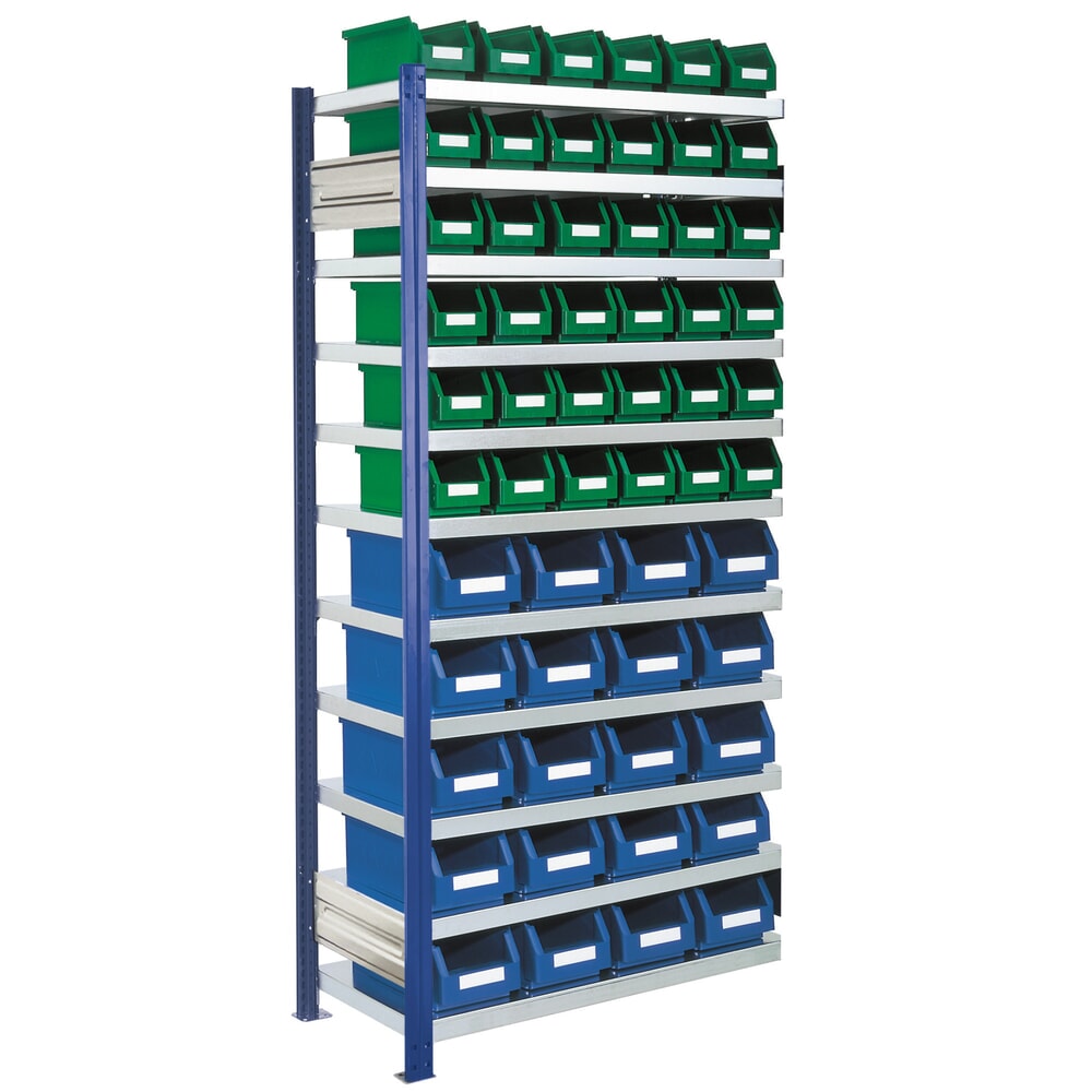 Kappes RasterPlan Fachbodenregal, AF, FL 100 kg, mit 56 Sichtlagerkästen, HxBxT 2.000 x 1.000 x 400 mm