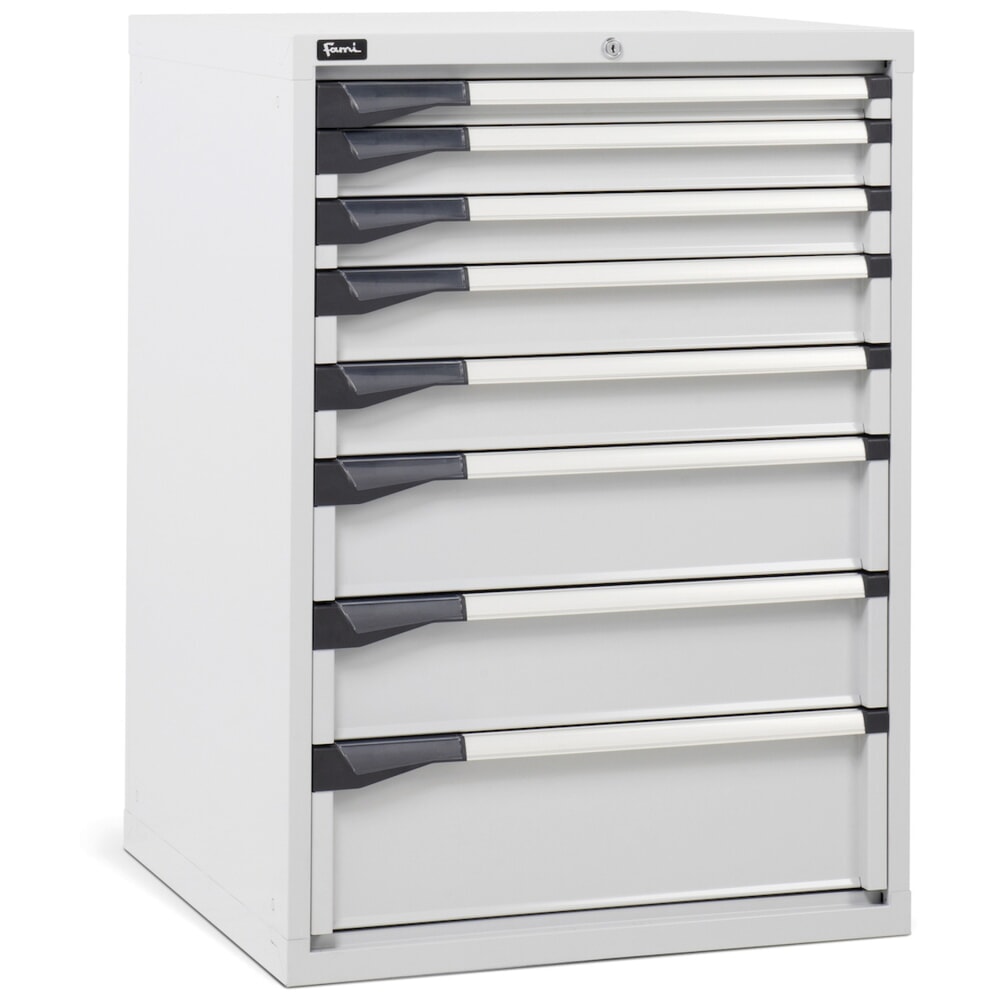 Fami MASTER Schubladenschrank, 8 Schubladen, HxBxT 1.000 x 714 x 726 mm, lichtgrau
