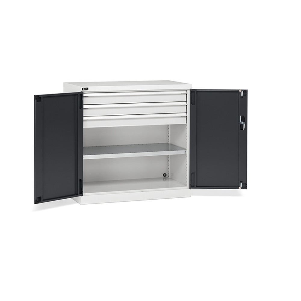 Fami PERFOM Flügeltürschrank, 3 Schubladen, 1 Fachboden, HxBxT 1.000 x 1.023 x 555 mm, lichtgrau, anthrazit