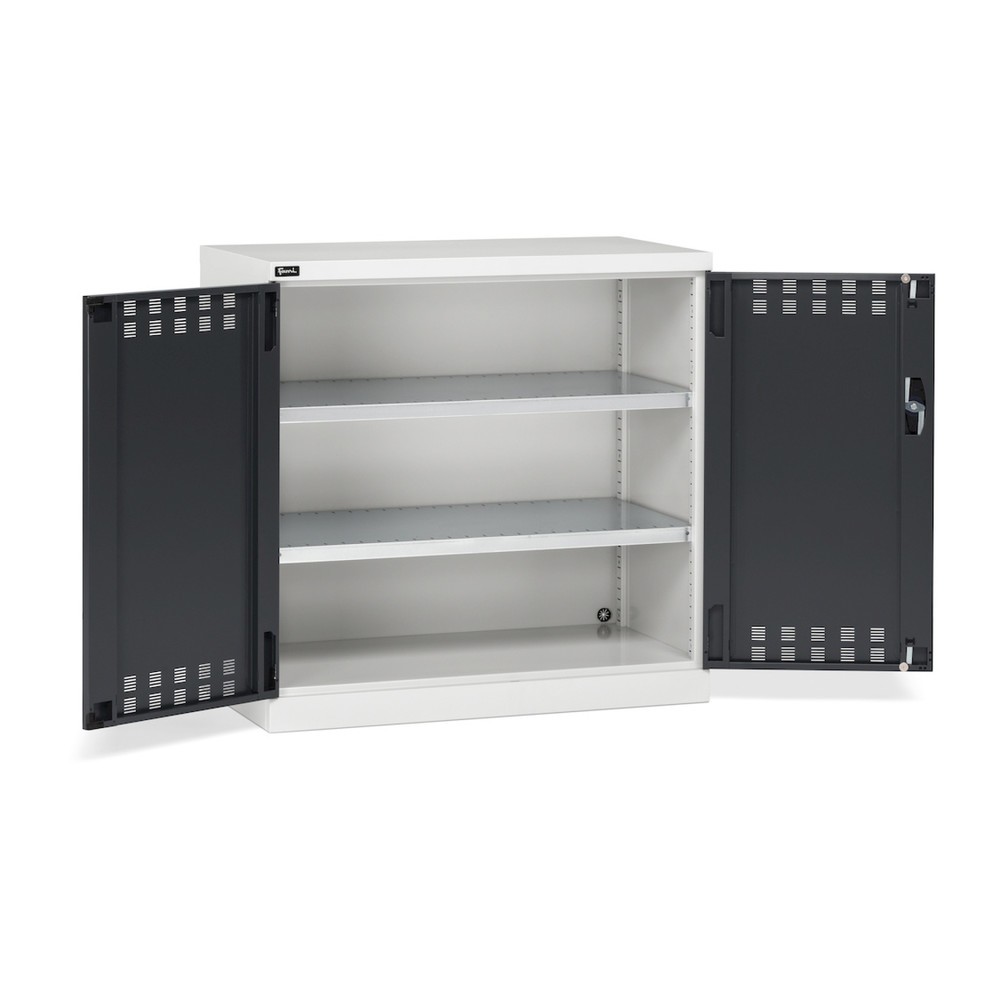 Fami PERFOM Beistellschrank, 2 Fachböden, perforierte Flügeltüren, HxBxT 1.000 x 1.023 x 555 mm, lichtgrau, anthrazit