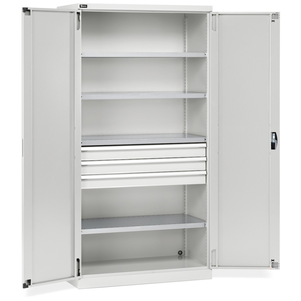 Fami PERFOM Flügeltürschrank, 3 Schubladen, 4 Fachböden, HxBxT 2.000 x 1.023 x 555 mm, lichtgrau