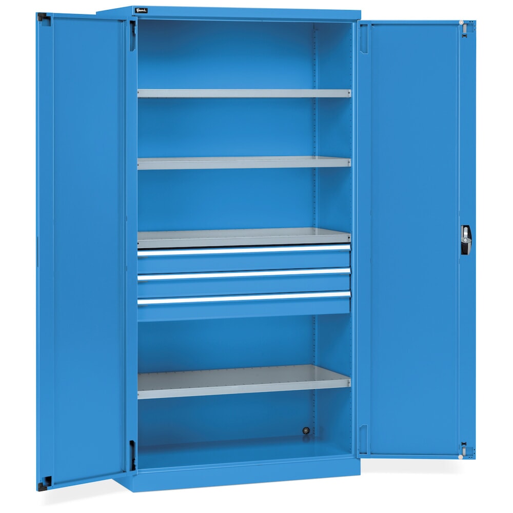 Fami PERFOM Flügeltürschrank, 3 Schubladen, 4 Fachböden, HxBxT 2.000 x 1.023 x 555 mm, lichtblau